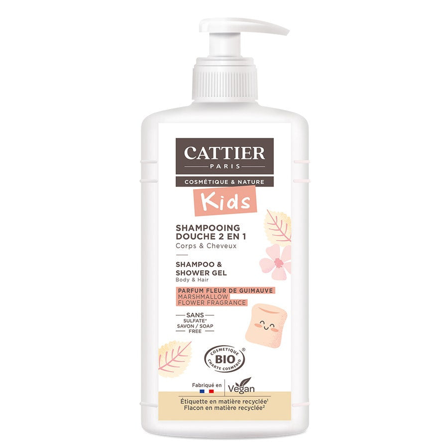 Cattier Shower Gel Detangling Shampoo 2 in 1 Marshmallow flower 500ml (16.90fl oz)