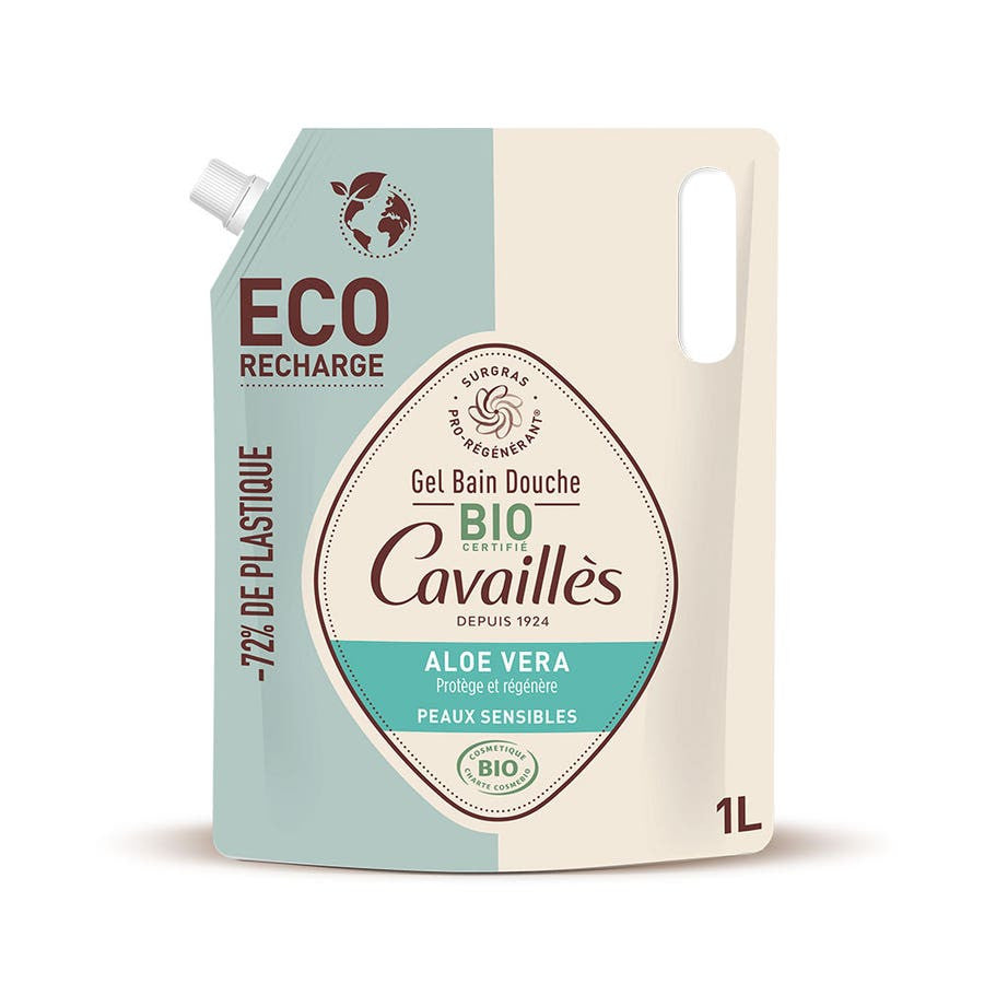 Rog Cavaills Eco Refill Aloe Vera Organic Bath and Shower Gel Sensitive skin 1L (33,81fl oz)