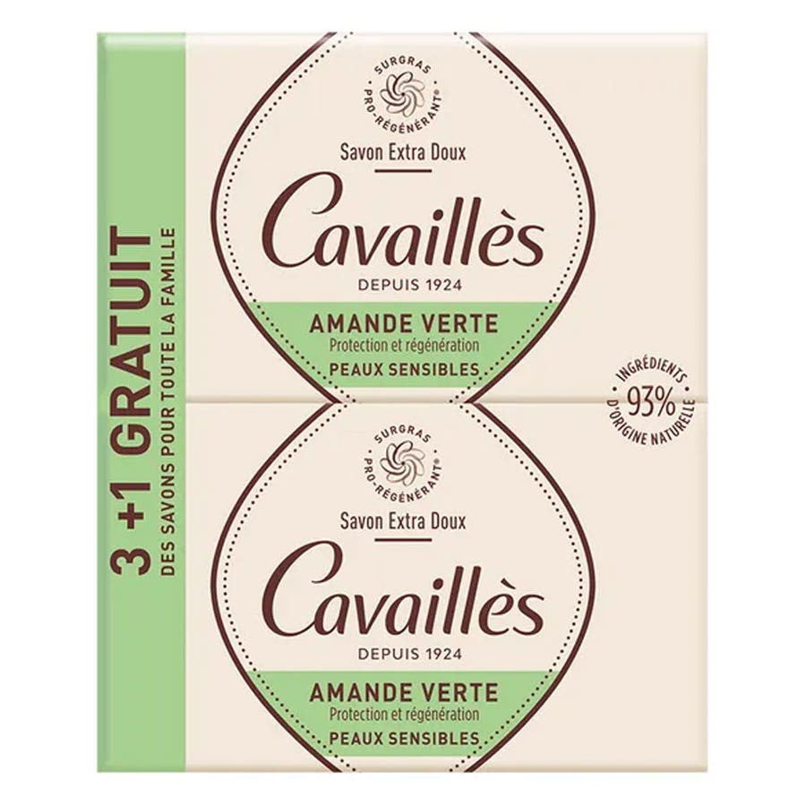 Rog Cavaills Extra Rich Green Almond Soap  250g x4 (8.81 oz x4)