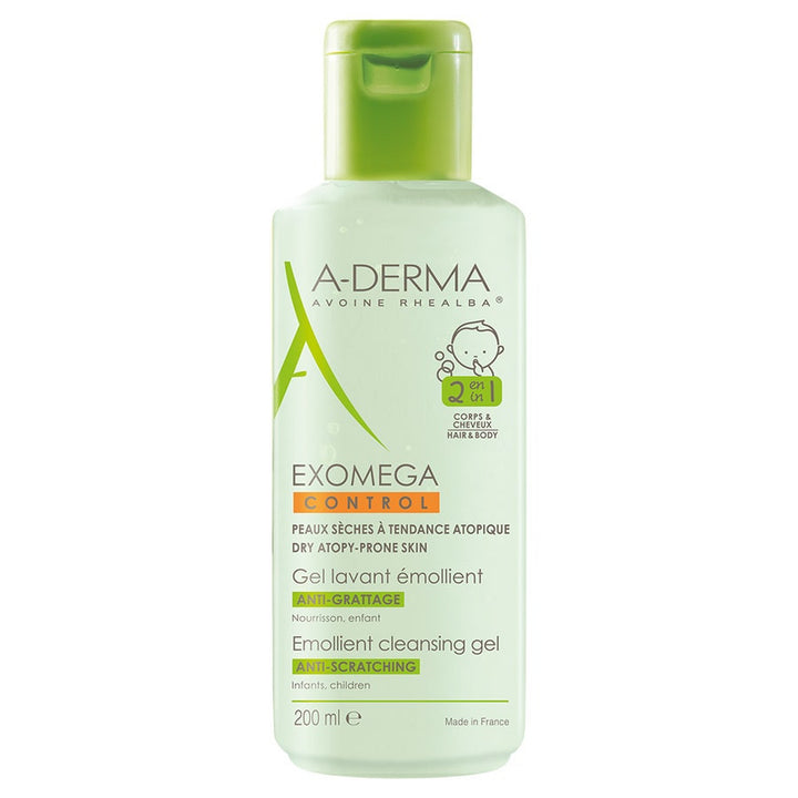 A-Derma Exomega Control Emollient Cleansing Gel for Dry, Atopic-Prone Skin - Body and Hair