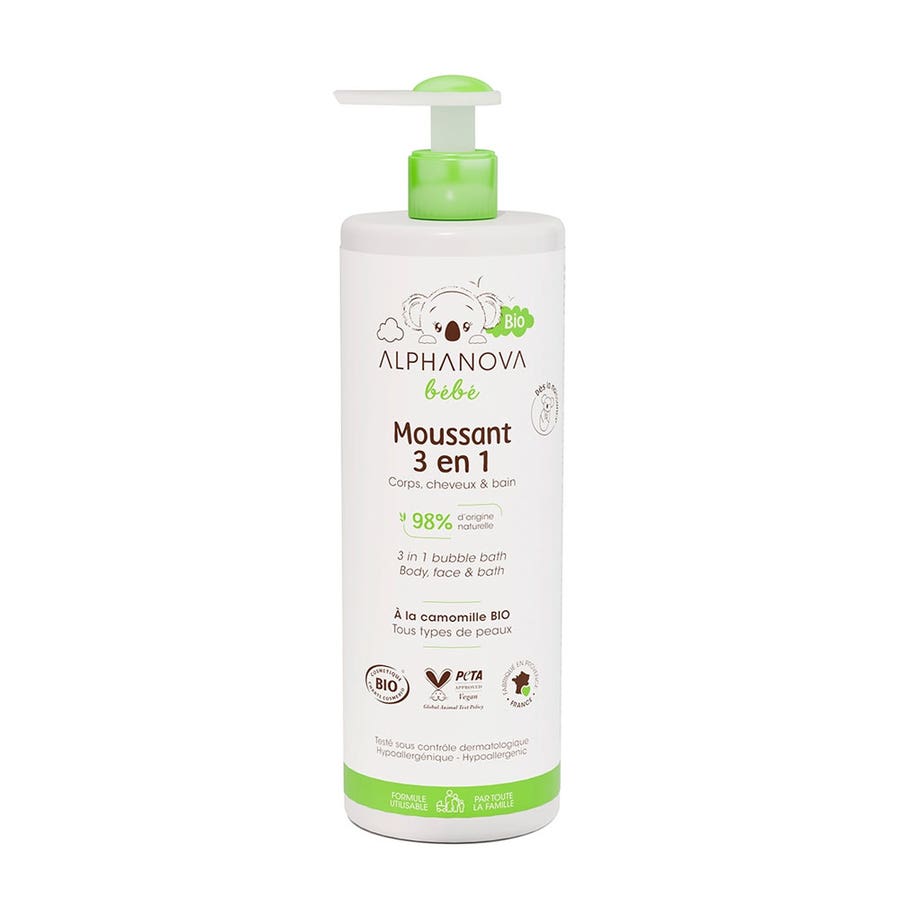 Alphanova Bébé Bebe Bubble Wash 3 In 1 Bubble Bath, Body Wash & Shampoo 500ml (16.91fl oz) - FrenchBeautyHub
