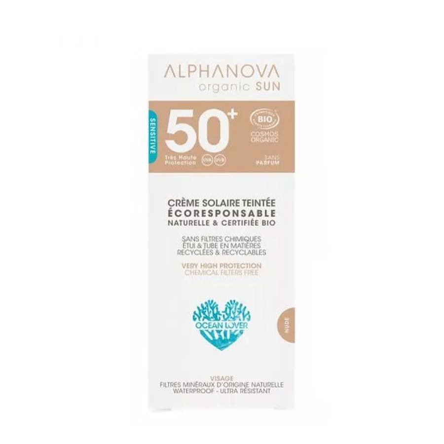 Alphanova Organic Sun Organic Light Tinted SPF50 Cream Sensitive and reactive skins 50g (1.76 oz) - FrenchBeautyHub