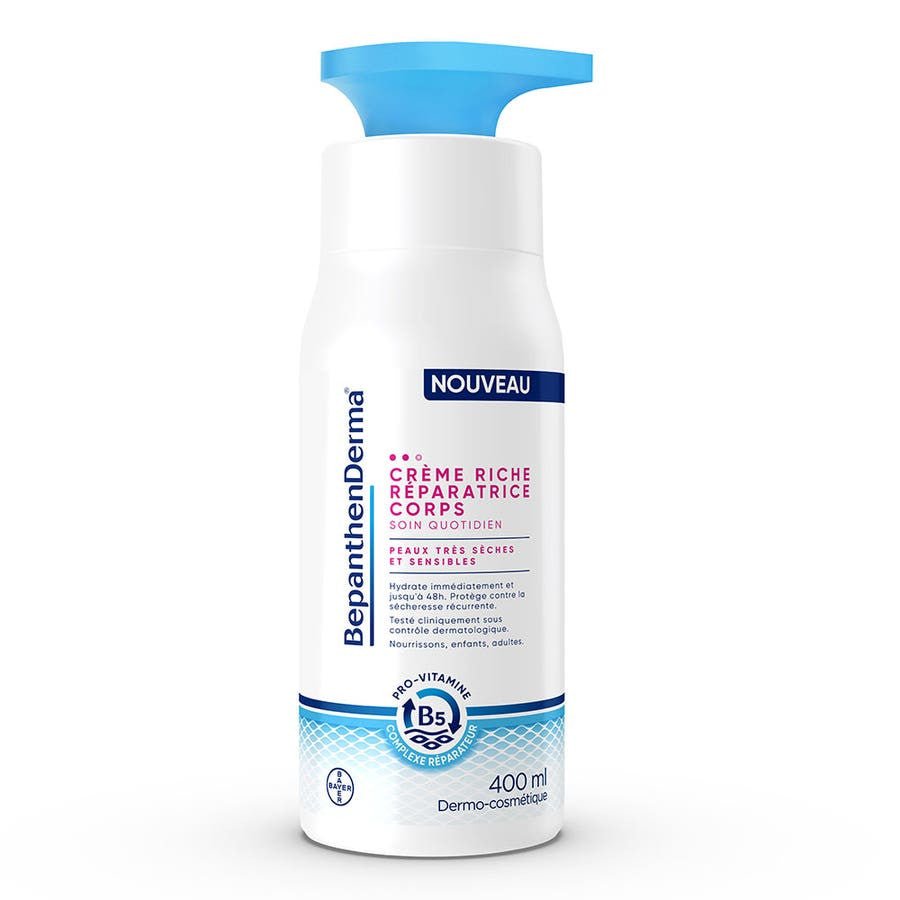 Bepanthen Derma Rich Repairing Body Cream Pump Bottle Very dry and sensitive skin 400ml (13.52fl oz) - FrenchBeautyHub
