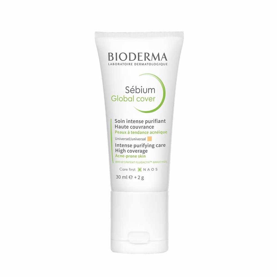 Bioderma Sebium Global Cover Intensive Purifying Care High Coverage for Acne - Prone Skin 30ml (1.01fl oz) - FrenchBeautyHub