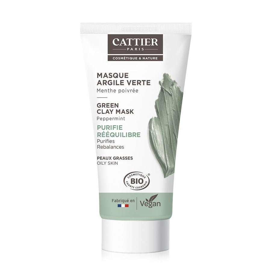 Cattier Organic Green Clay Mini Mask 30ml (1.01 fl oz) with Peppermint - Purifying & Rebalancing for Oily Skin - FrenchBeautyHub