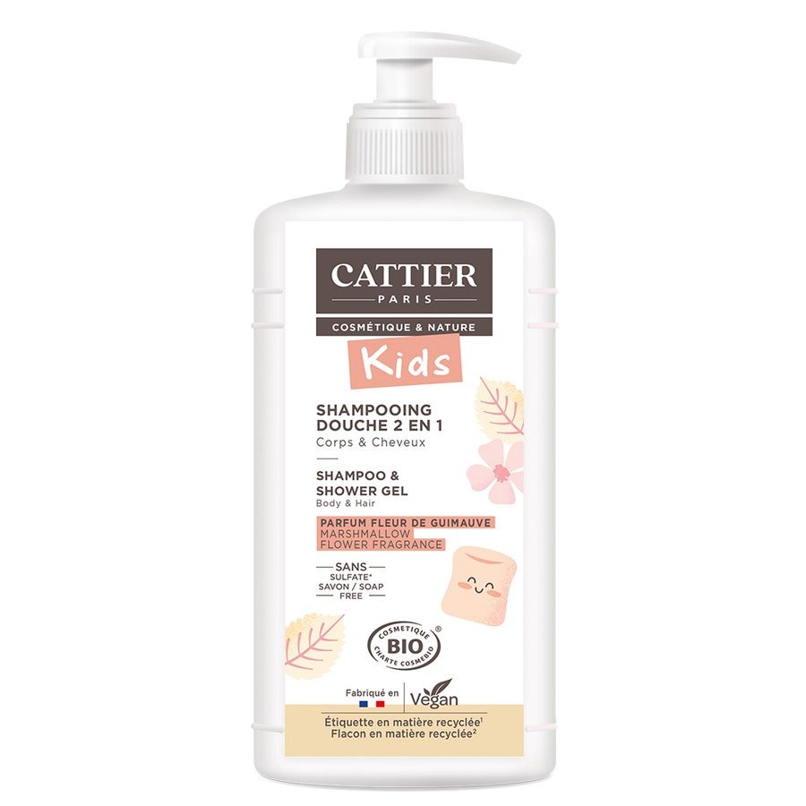 Cattier Shower Gel Detangling Shampoo 2 in 1 Marshmallow flower 500ml (16.91fl oz) - FrenchBeautyHub