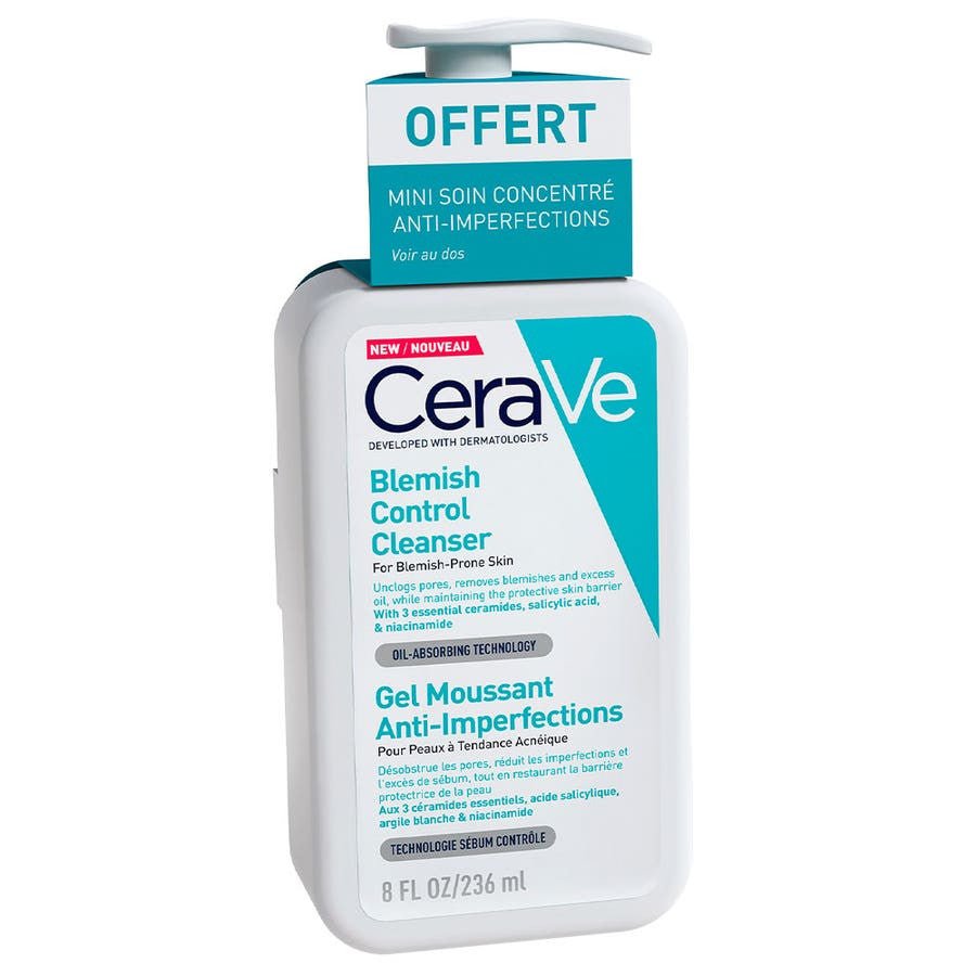 CeraVe Anti - Imperfection Foaming Gel Face Cleanser with Free 3ml Anti - Imperfection Mini Care Concentrate 236ml (7.98 fl oz) - FrenchBeautyHub