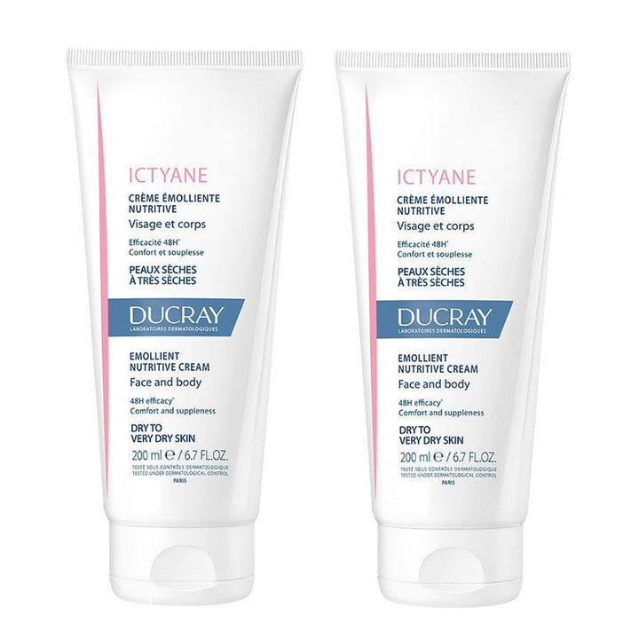 Ducray Ictyane Emollient Nutritive Cream Face And Body Dry To Very Dry Skin 200ml x2 (6.76fl oz x2) - FrenchBeautyHub