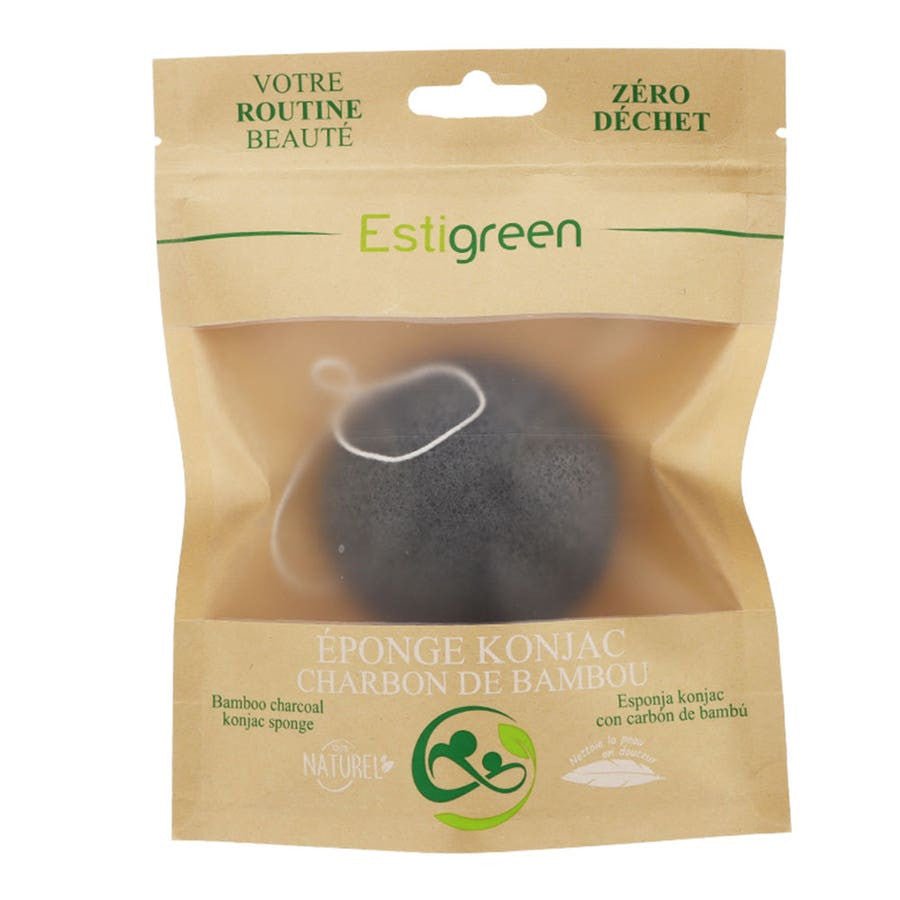 Estipharm Estigreen Konjac Sponge Bamboo Charcoal Sensitive Skin - FrenchBeautyHub