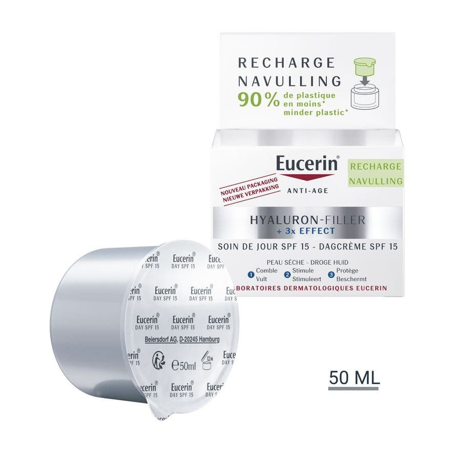 Eucerin Hyaluron - Filler + 3x Effect Spf15 Anti - Aging Day Care Refill dry skin 50ml (1.69fl oz) - FrenchBeautyHub
