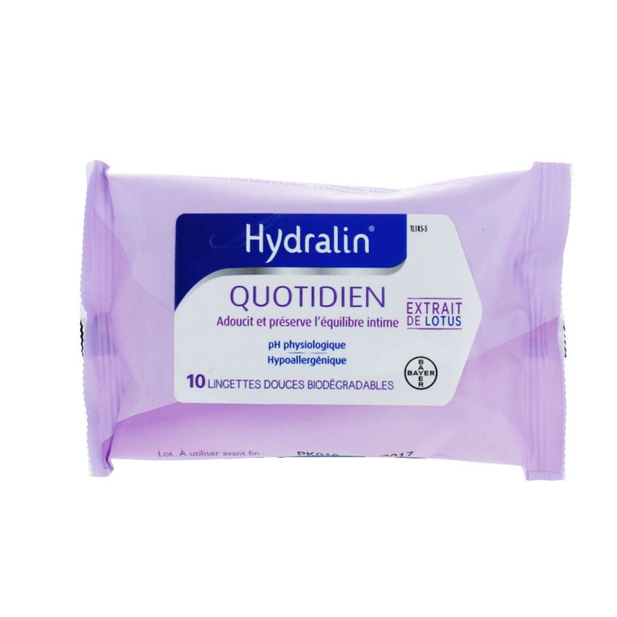 Hydralin Daily use With Lotus Extract 10 Soft Biodegradable Wipes 10 lingettes - FrenchBeautyHub