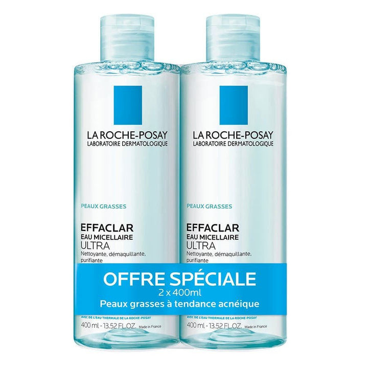 La Roche - Posay Effaclar Micellar Water for Ultra Oily Skin - 2x400ml - FrenchBeautyHub