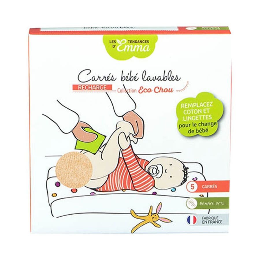 Les Tendances D'Emma Eco Chou Washable Baby Bamboo Squares Ecru x5 - FrenchBeautyHub