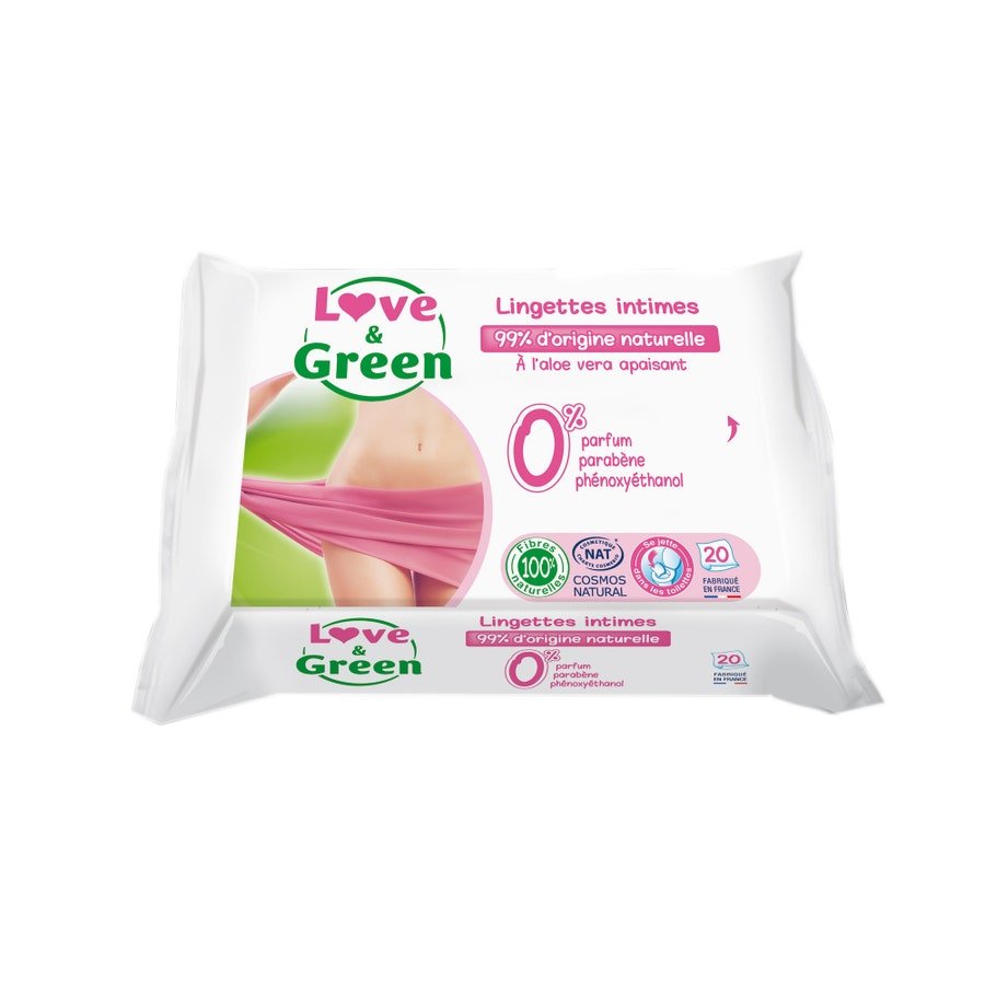 Love&Green Intimate Cleansing Soothing Wipes apaisantes x20 - FrenchBeautyHub