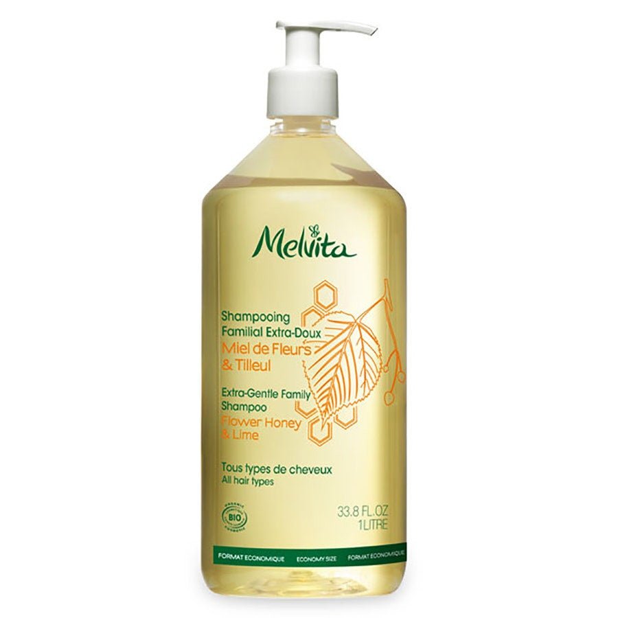 Melvita Extra - gentle Family Shampoo Flower Honey & Lime 1L (33.81fl oz) - FrenchBeautyHub