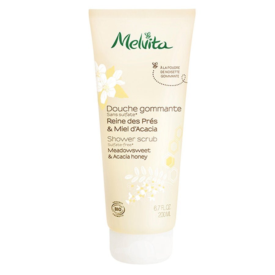 Melvita Shower Scrub Meadowsweet & Acacia Honey 200ml (6.76fl oz) - FrenchBeautyHub