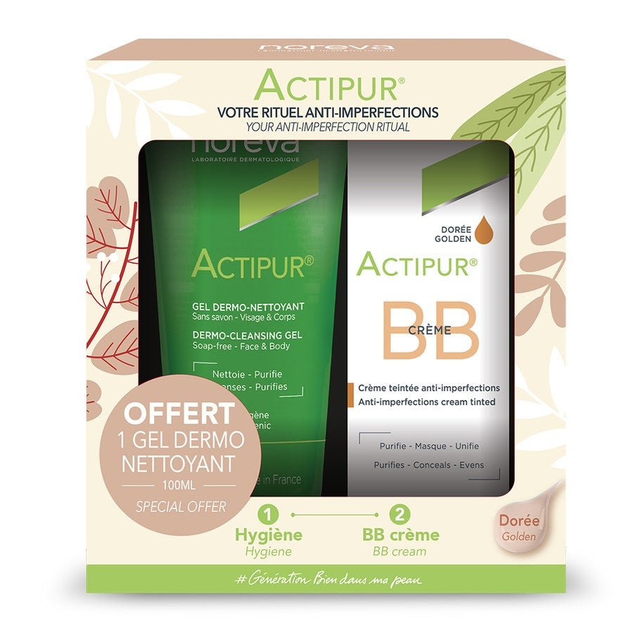 Noreva Actipur 30ml (1.01 fl oz) Golden BB Cream & 100ml (3.38 fl oz) Foaming Gel Gift Boxes - FrenchBeautyHub