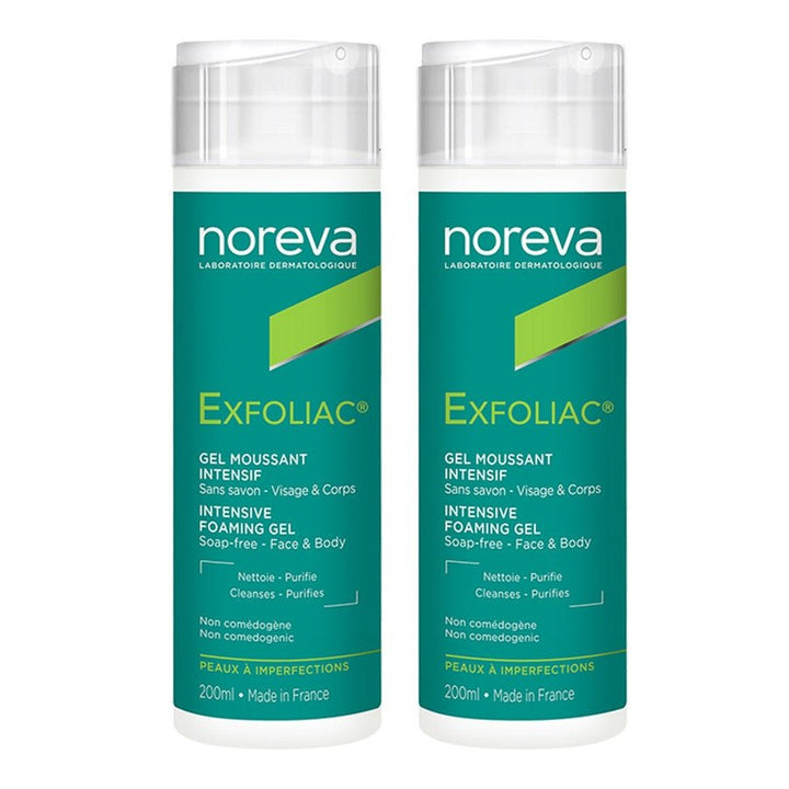 Noreva Exfoliac Intense Foaming Gel Moussant for Blemish - Prone Skin 200ml x2 (6.76fl oz x2) - FrenchBeautyHub