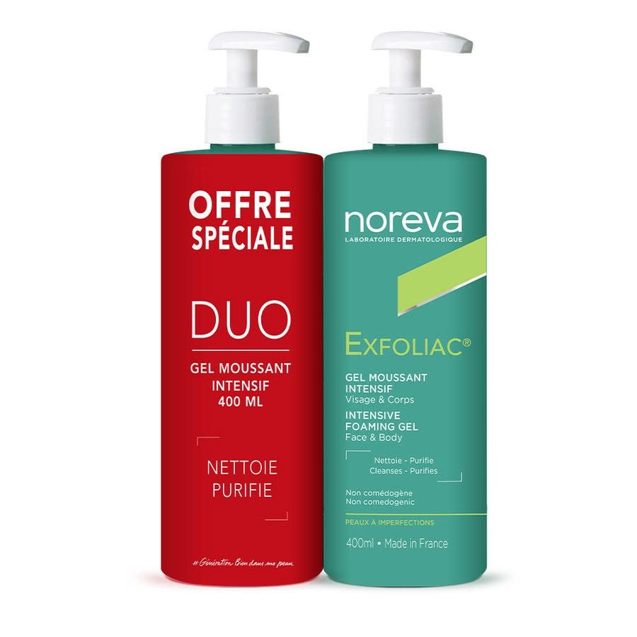 Noreva Exfoliac Intensive Foaming Gel 400ml x2 (13.52fl oz x2) - FrenchBeautyHub