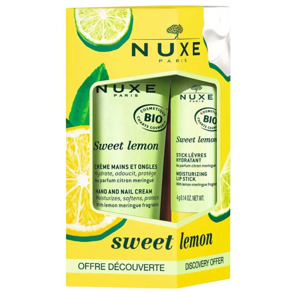 Nuxe Sweet Lemon Gourmet Duo Hand Cream and Lip Stick Set - FrenchBeautyHub
