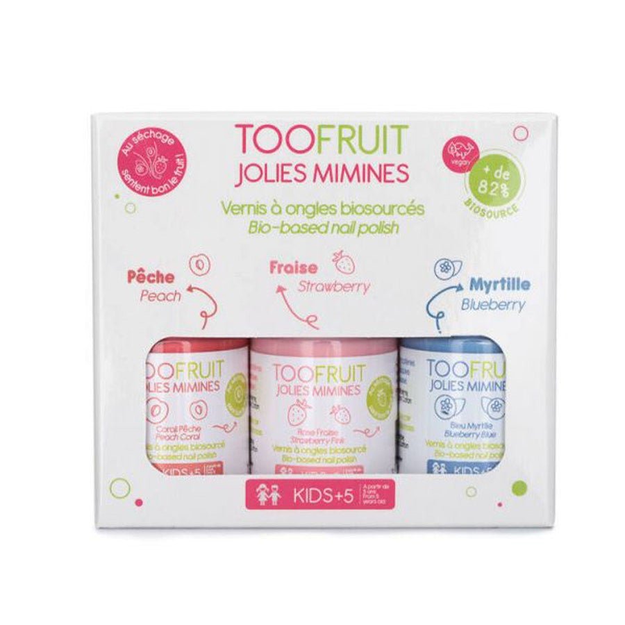 Toofruit Jolies Mimines Giftboxes 3 Biosourced Nail Lacquers Peach, Strawberry, Blueberry 3unit - FrenchBeautyHub