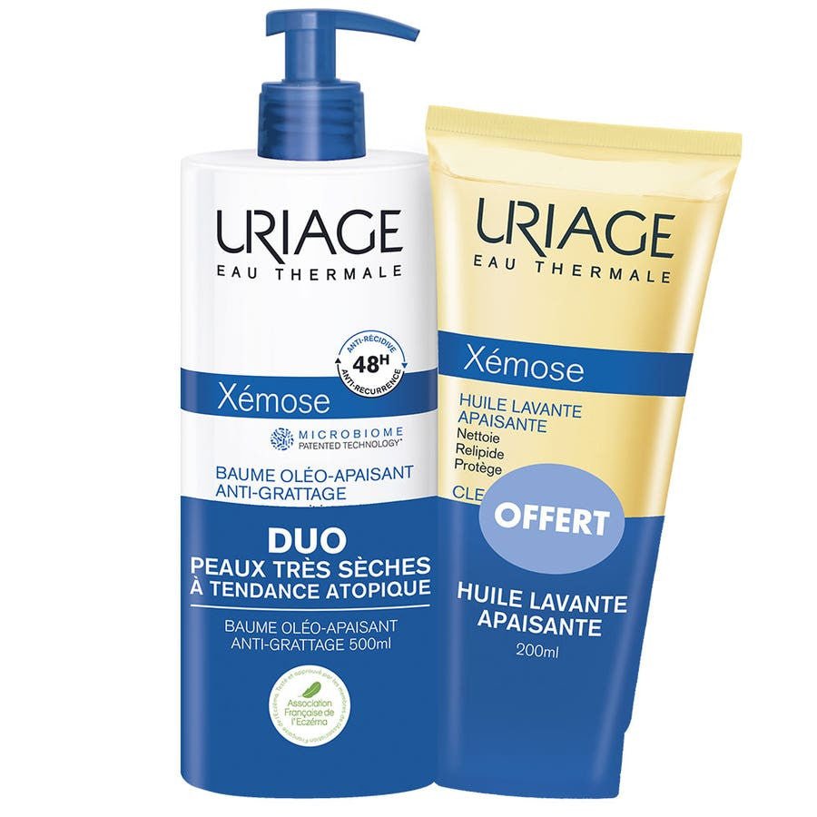 Uriage Xemose Oleo - soothing Balm 500ml + Cleansing Oil 200ml Dryness Severe Atopic Skin (16.90fl oz + 6.76fl oz) - FrenchBeautyHub