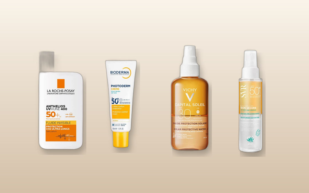 French pharmacy skincare brands: La Roche-Posay, Bioderma, Vichy, SVR