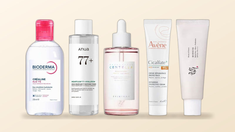 Korean and French skincare products from Bioderma, Anua, Skin1004, Avène and Beauty of Joseon