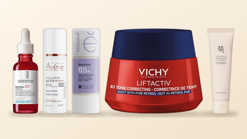 Retinol, retinal and bakuchiol products from La Roche-Posay, Avène, Etat Pur, Vichy and Beauty of Joseon