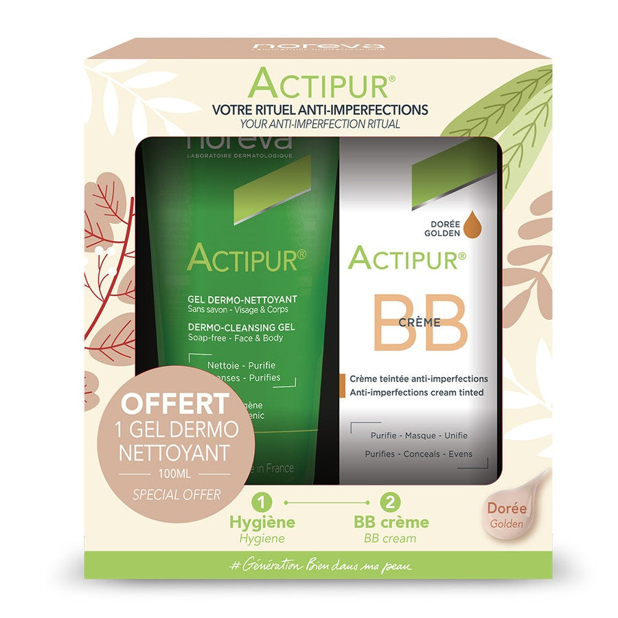 Noreva Actipur 30ml (1.01fl oz) golden BB cream & 100ml (3.38fl oz) foaming gel Giftboxes 130ml