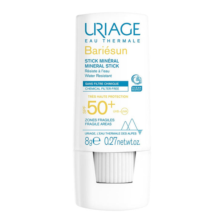 Uriage Bariésun SPF50+ عصا واقية شمسية معدنية 8g - حماية شمسية مقاومة للماء للمناطق الحساسة من البشرة