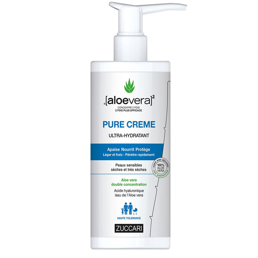 Zuccari [aloevera]2 PURE CR_ME Crème ultra-hydratante à l'aloe vera et à l'acide hyaluronique 400 ml (13,52 fl oz) 