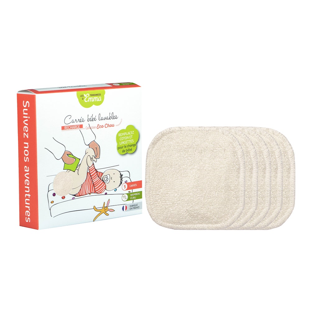 Les Tendances D'Emma Eco Chou Washable Baby Bamboo Squares Ecru x5
