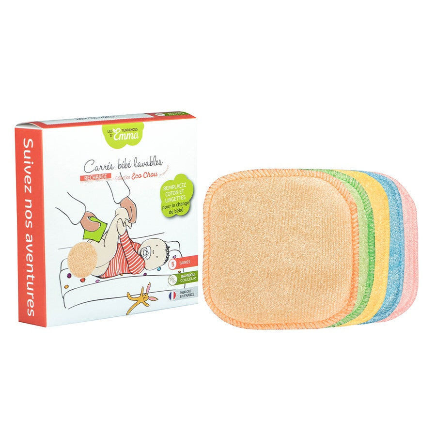 Les Tendances D'Emma Lingettes Lavables Bébé Bambou Colorées 10x12cm x5 