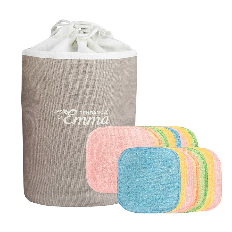 Les Tendances D'Emma Eco Belle Kit 15 Disques Démaquillants en Coton Bio + 1 Filet + 1 Pochette 