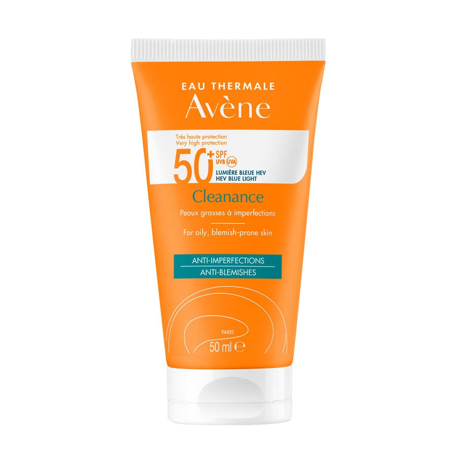 Avène Cleanance SPF50+ Crème Solaire avec Protection UVB UVA et Lumière Bleue HEV Pour Peaux Grasses à Tendance Imperfections 50 ml (1,69 fl oz) 