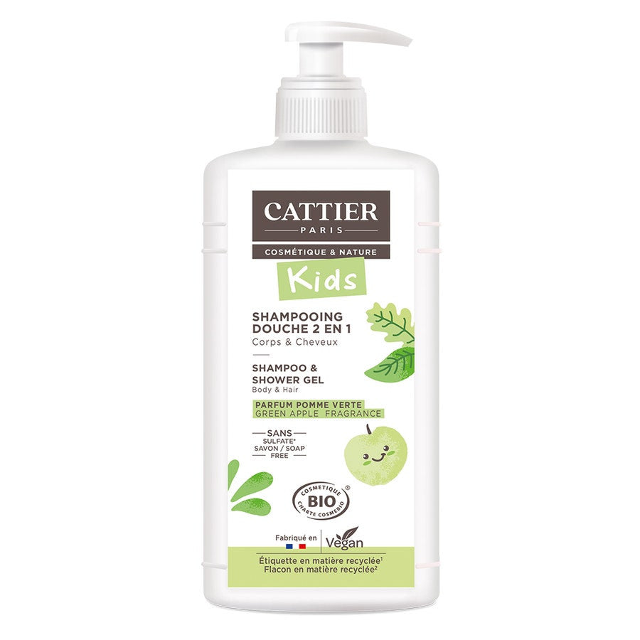 Cattier Detangling 2-in-1 Shower Gel Shampoo with Green Apple Fragrance 500ml (16.90 fl oz)