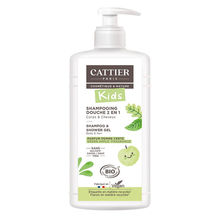 Cattier Detangling 2-in-1 Shower Gel Shampoo with Green Apple Fragrance 500ml (16.90 fl oz)