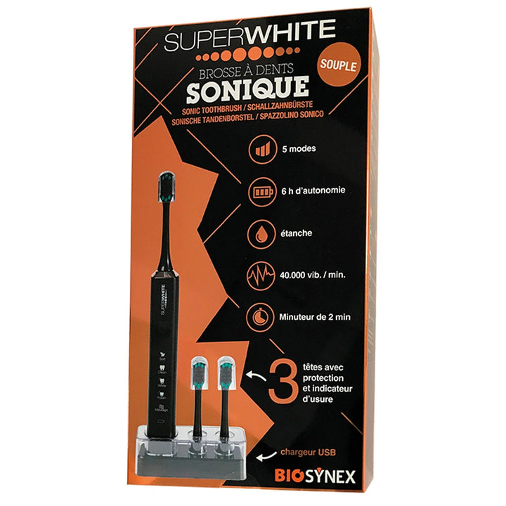 Superwhite BLACK soft Sonic toothbrush + 3 heads