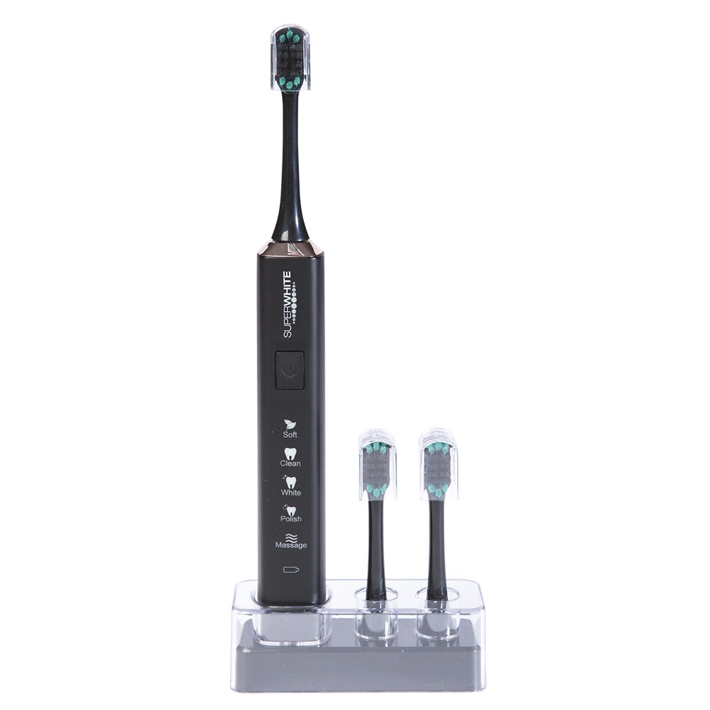 Superwhite BLACK soft Sonic toothbrush + 3 heads