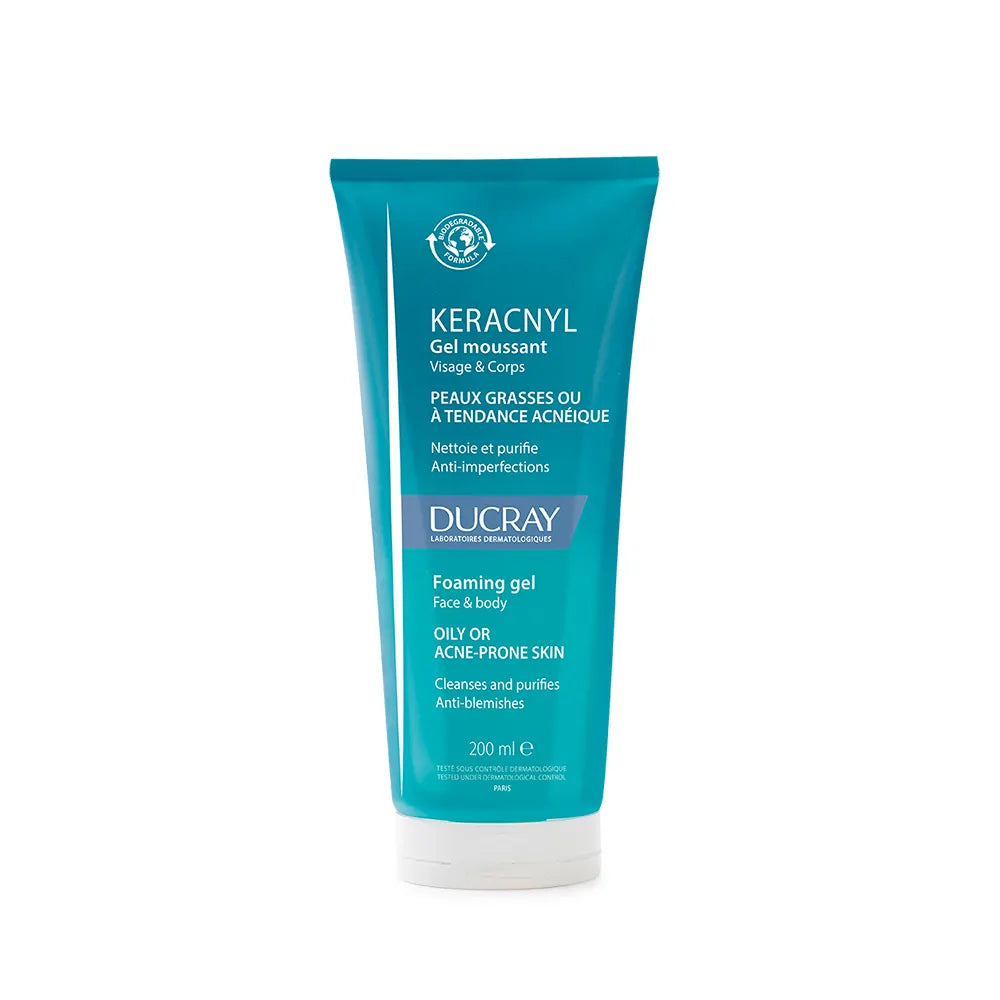 Ducray Keracnyl Gel nettoyant moussant visage peaux grasses 200 ml