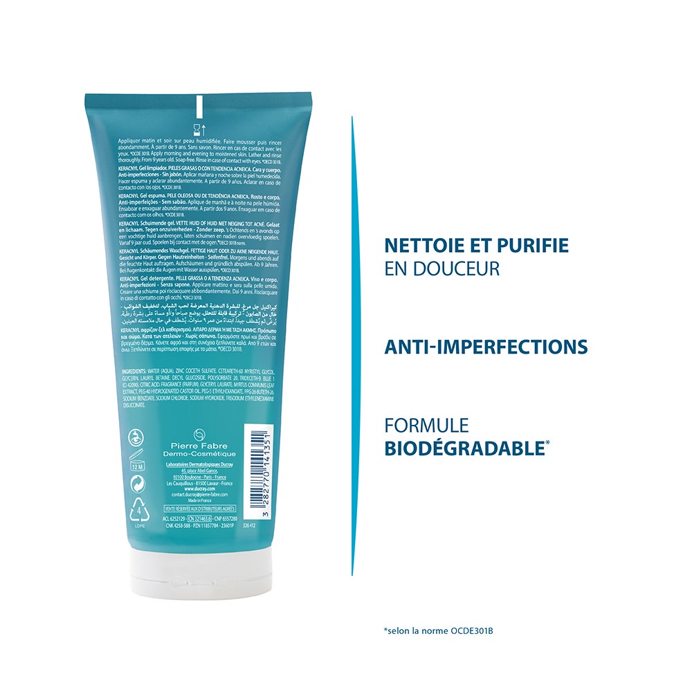 Ducray Keracnyl Foaming cleansing face gel oily skin 200ml (6.76fl oz)