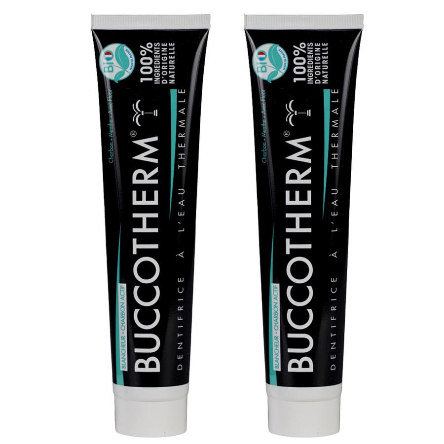 Buccotherm Whitening Toothpastes with Thermal Water and Organic Active Charcoal 75ml x2 (2.53fl oz x2)