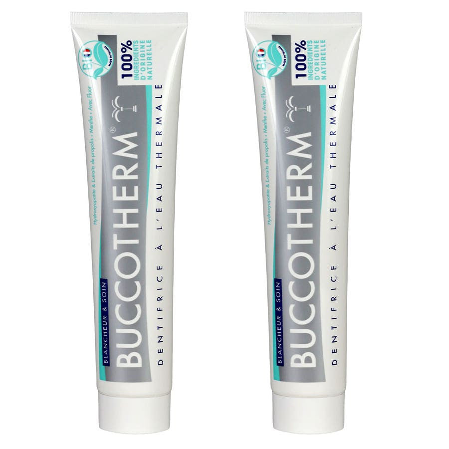 Buccotherm Dentifrices et Soin Blanchissants à l'Eau Thermale Bio 75 ml x2 (2,53 fl oz x2) 