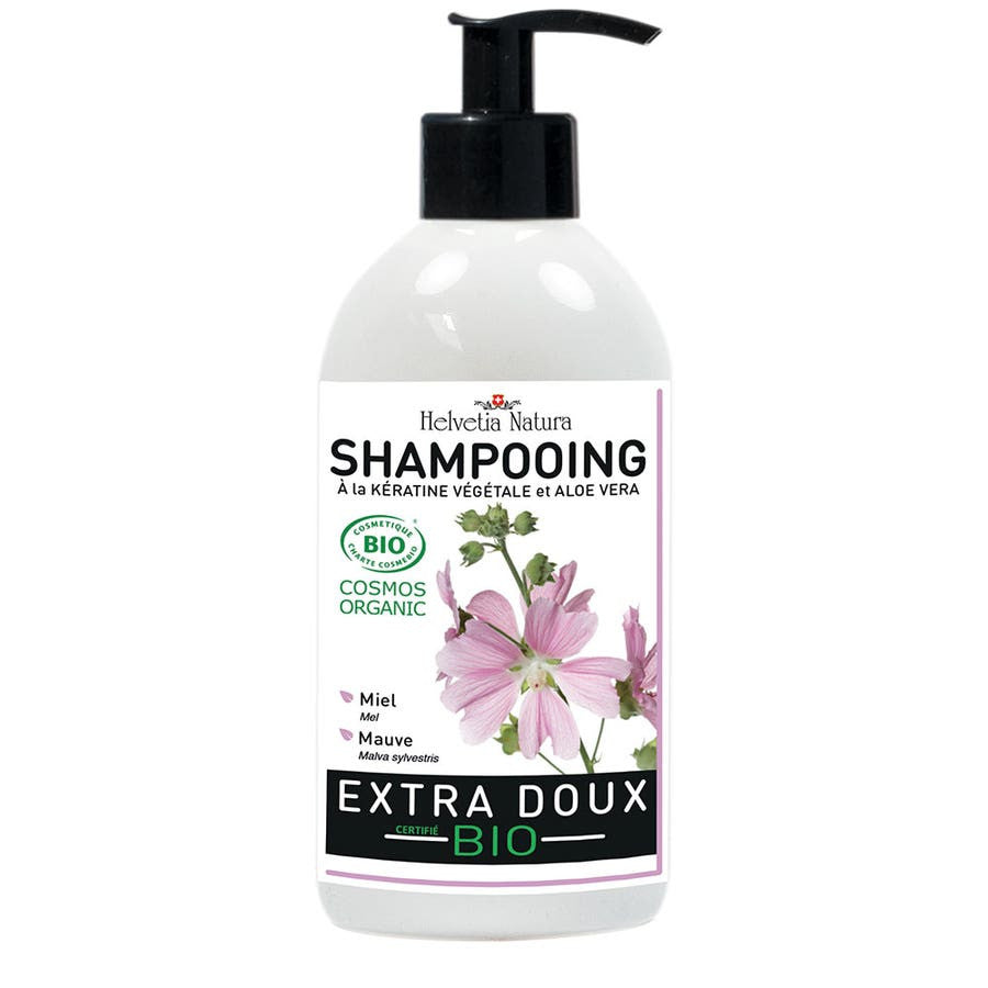 Shampoing extra doux bio Helvetia Natura à la kératine végétale et à l'aloe vera 500 ml 