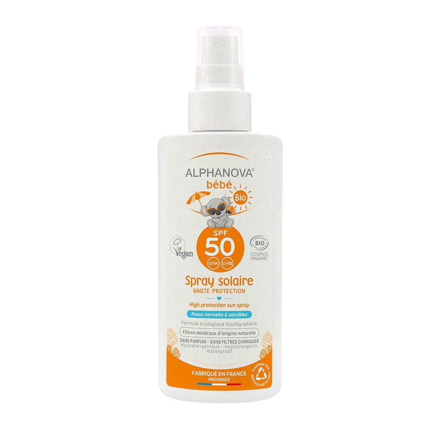 Spray solaire hypoallergénique bio Alphanova Baby SPF 50 125 g 