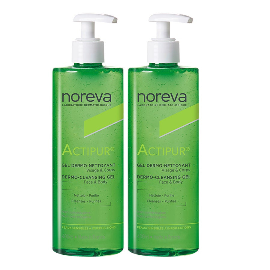 Noreva Actipur Gel Dermo Nettoyant Visage et Corps 400 ml x2 (13,52 fl oz x2) 