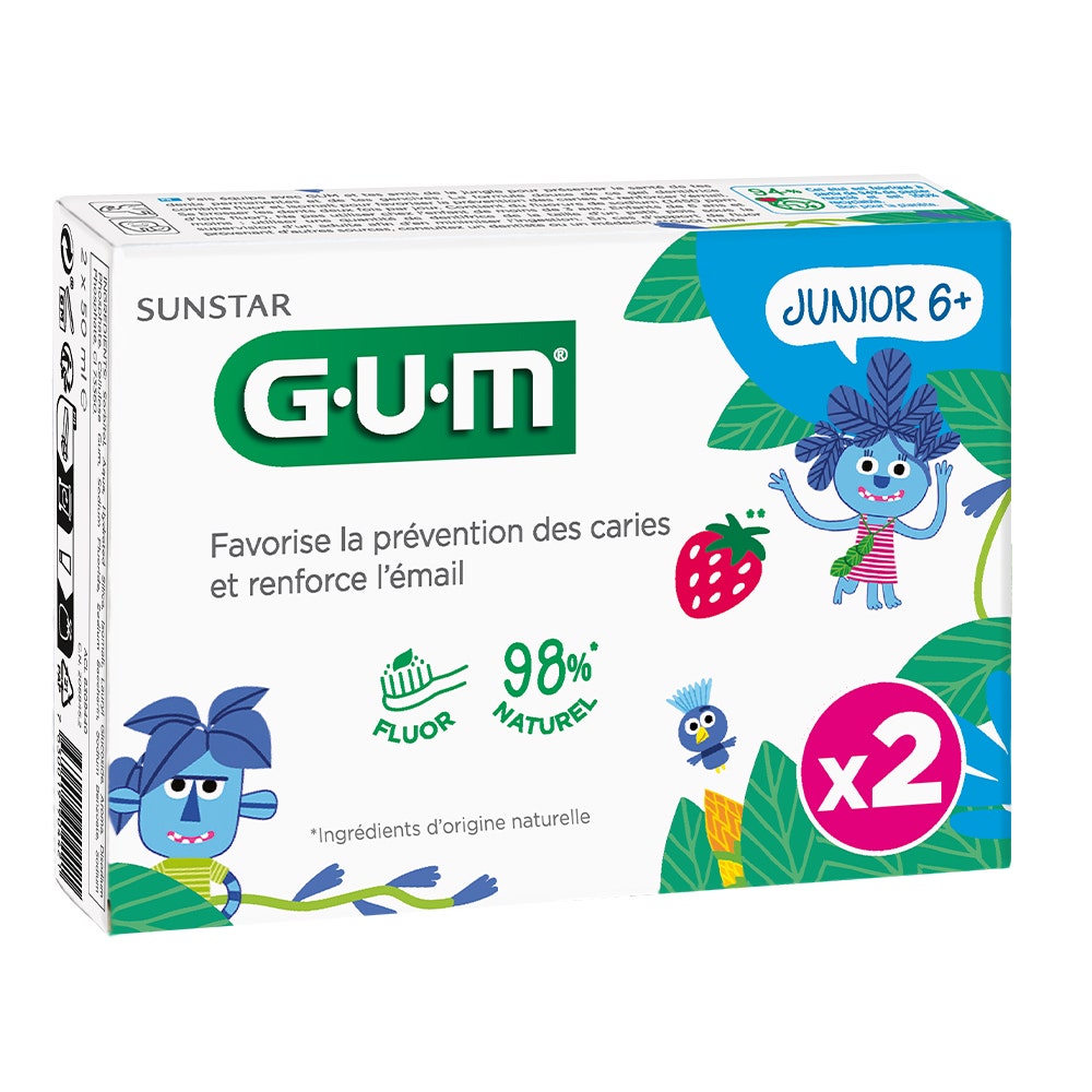 Gum Toothpaste Junior 6 years and over Strawberry Flavour With Fluoride and Isomalt 2x50ml (1.69fl oz)