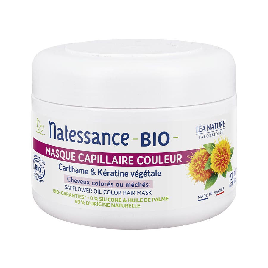 Natessance Masque Bio Carthamine &amp; Kératine Cheveux colorés ou méchés 200 ml (6,76 fl oz) 