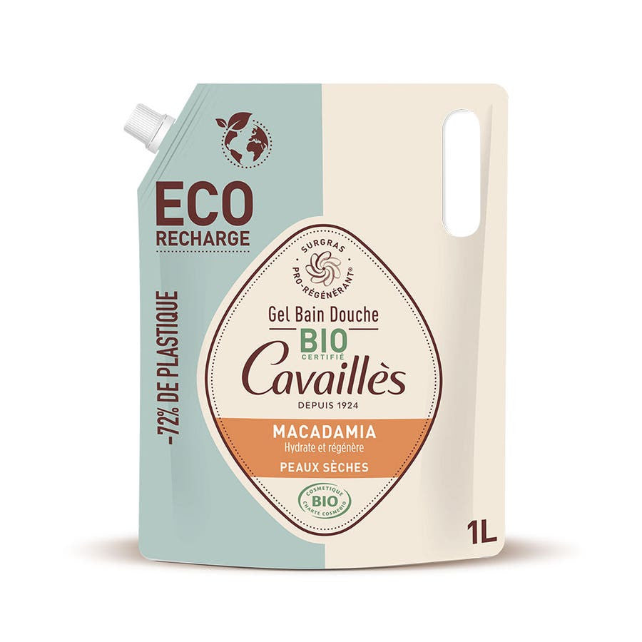 Rog® Cavaill s Eco Refill Gel Bain et Douche Huile de Macadamia Bio Peau Sèche 1L (33,81fl oz) 